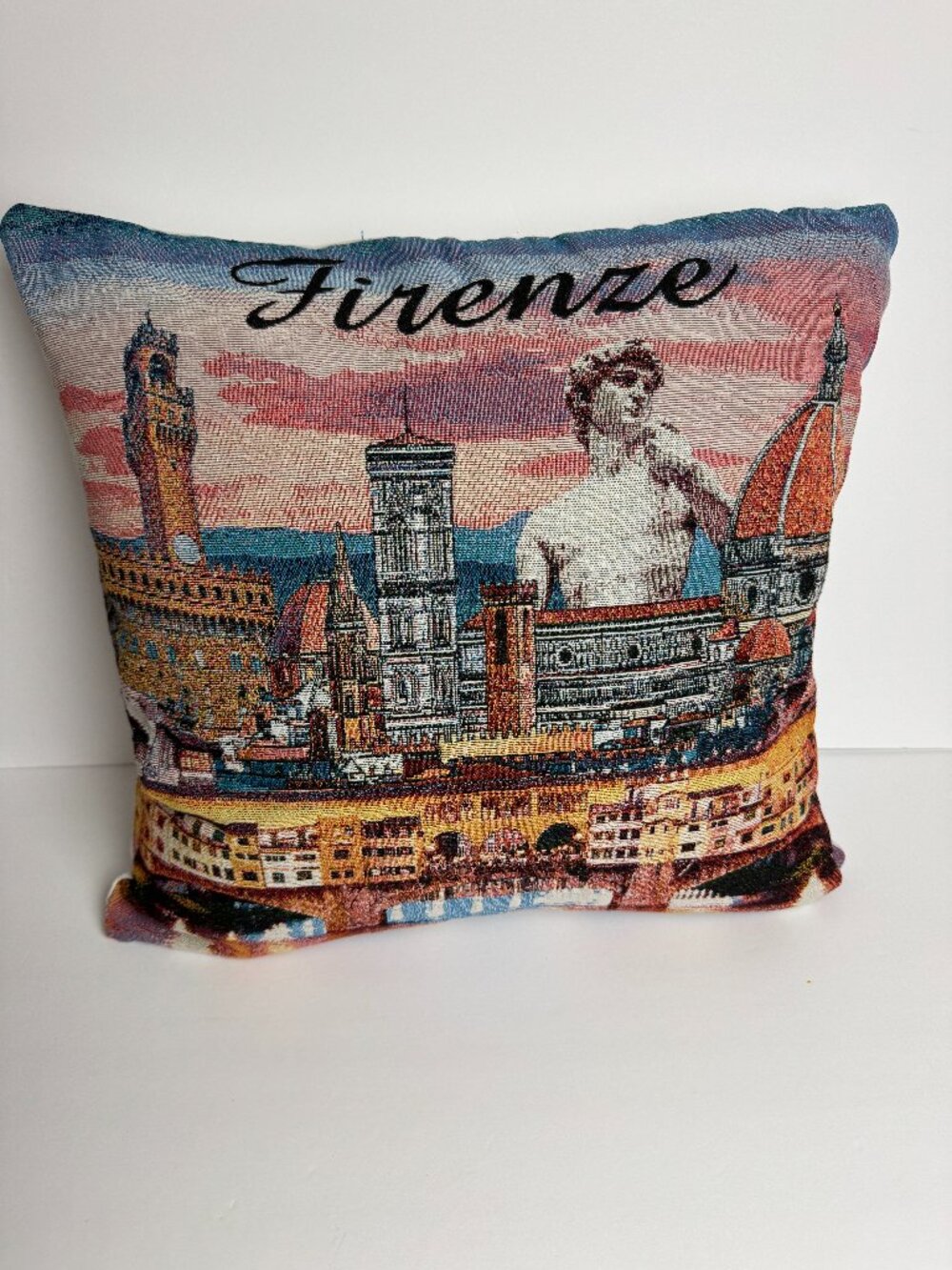NWOT Italy Florence Pillow Case Cover Tapestry Zipper 18" x 18"
